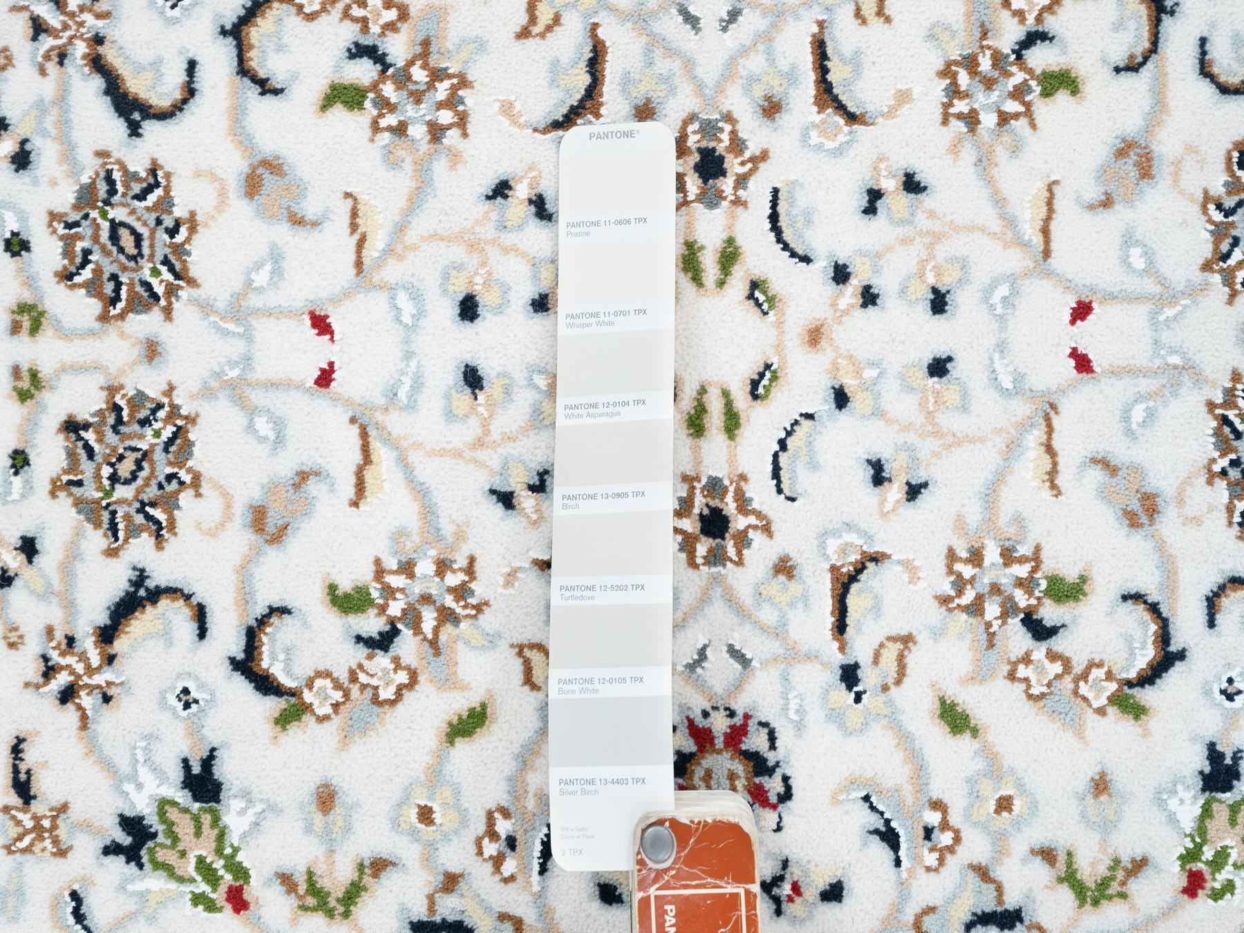 2'8"x10'1" Nain With All Over Flower Design 250 KPSI Wool Hand Knotted Ivory Oriental Runner Rug HR63452 - Image 4