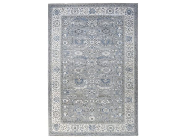 12'x17'8" Dove Gray, Afghan Peshawar with Ziegler Mahal Design, Hand Knotted, Pure Wool, Oversized, XL, Oriental Rug HR67383