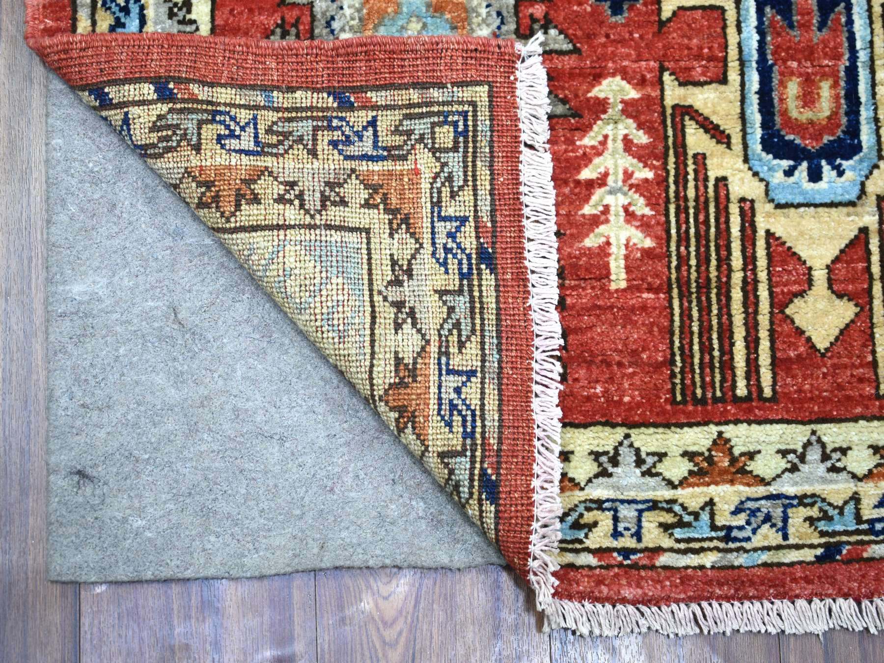 2'8"x9'8" Rich Red, Natural Dyes Soft Wool Hand Knotted, Afghan Ersari with Large Elements, Runner Oriental Rug HR72259 - Image 2