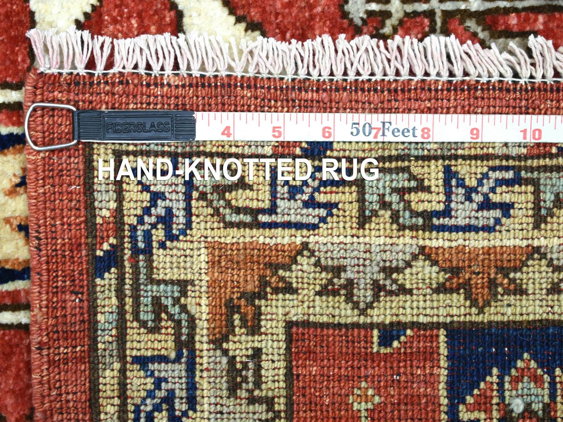 2'8"x9'8" Rich Red, Natural Dyes Soft Wool Hand Knotted, Afghan Ersari with Large Elements, Runner Oriental Rug HR72259 - Image 6