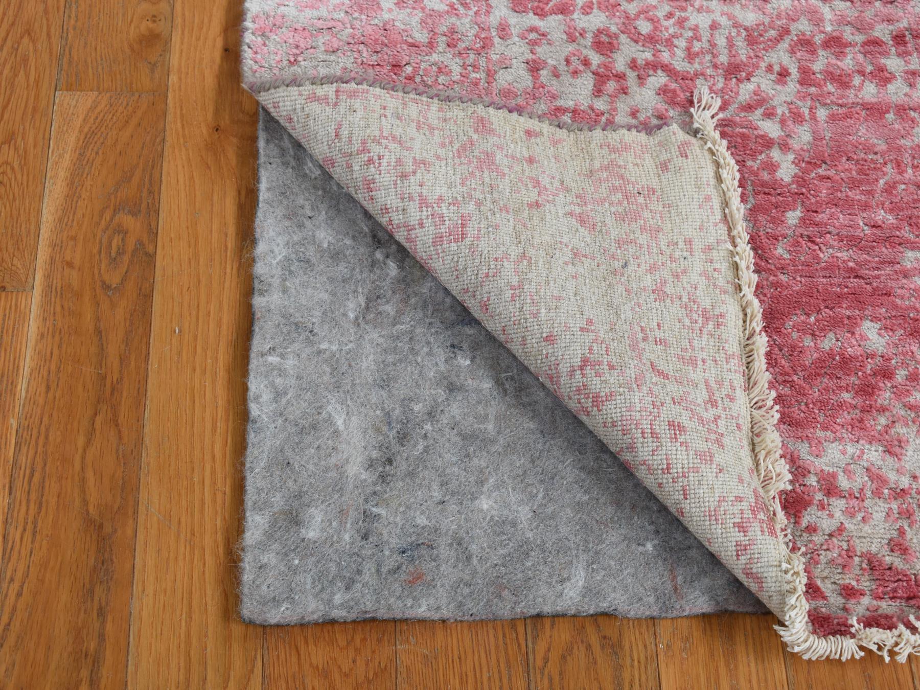2'5"x15'7" Rouge Pink, Broken and Erased Persian Design, Wool and Pure Silk, Hand Knotted, XL Runner, Oriental Rug HR87631 - Image 4