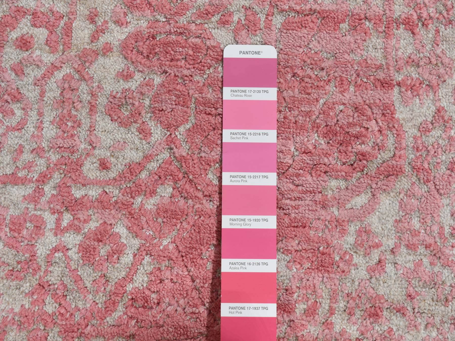 2'5"x15'7" Rouge Pink, Broken and Erased Persian Design, Wool and Pure Silk, Hand Knotted, XL Runner, Oriental Rug HR87631 - Image 6