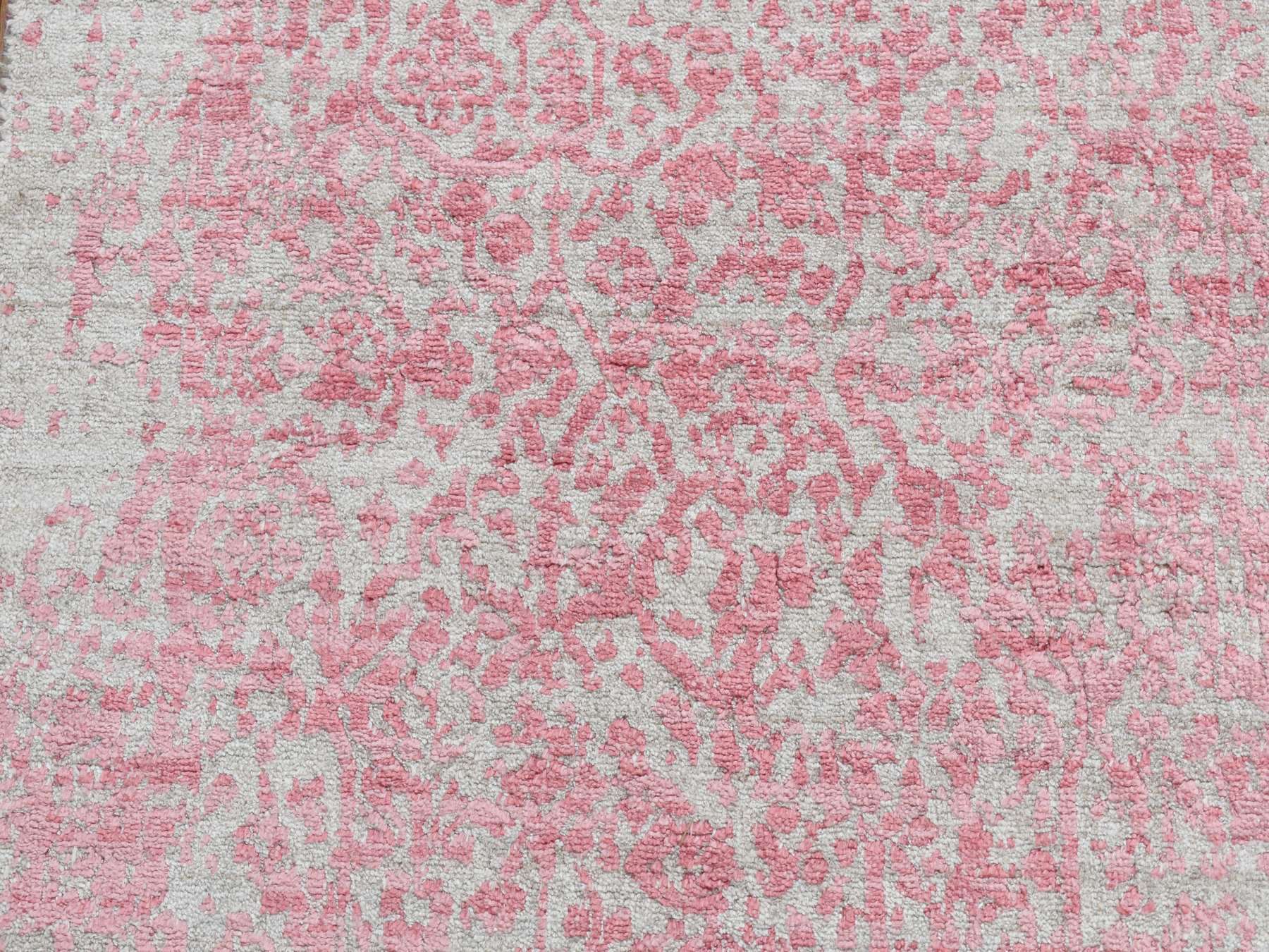2'5"x15'7" Rouge Pink, Broken and Erased Persian Design, Wool and Pure Silk, Hand Knotted, XL Runner, Oriental Rug HR87631 - Image 7
