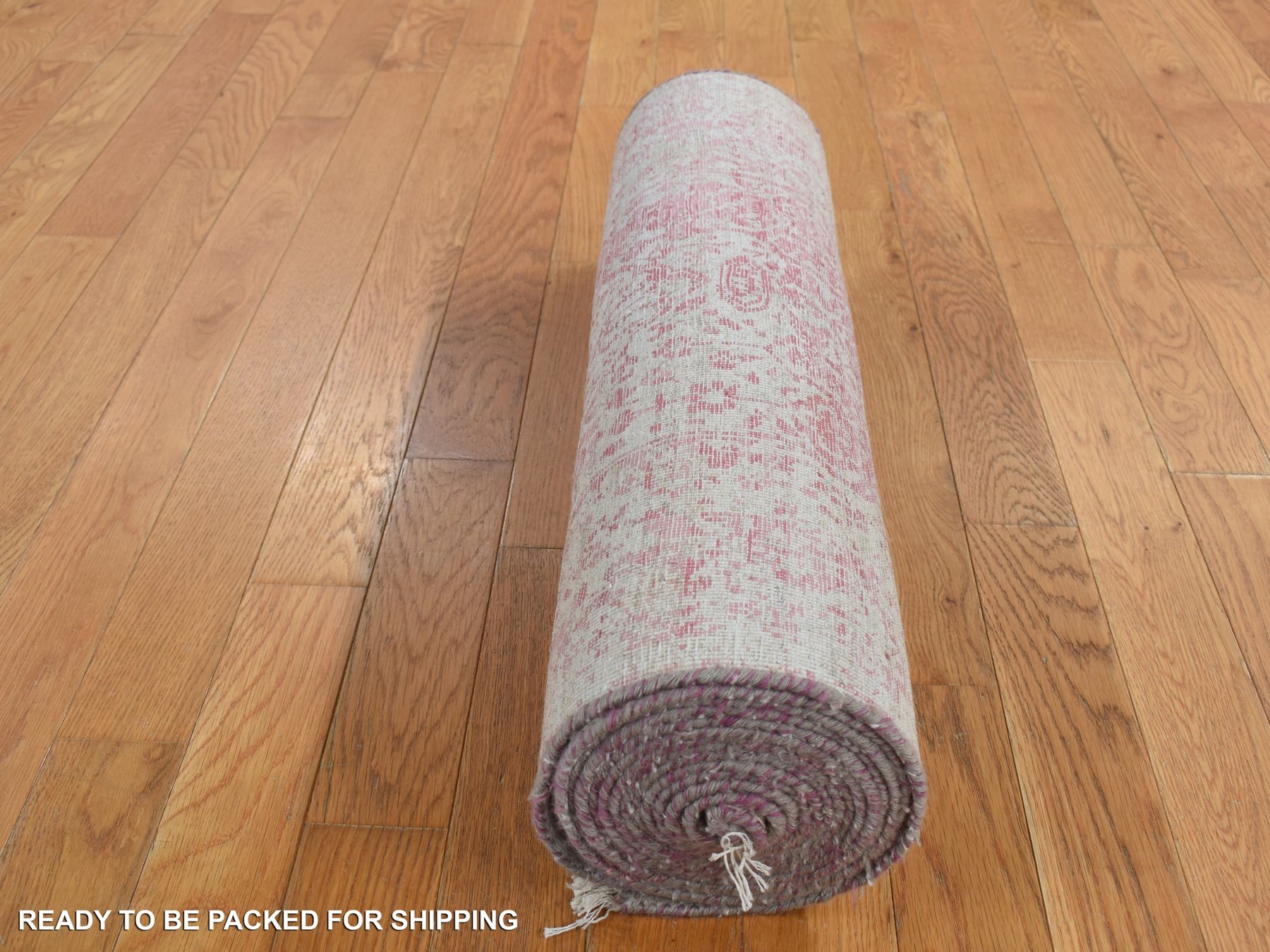 2'5"x15'7" Rouge Pink, Broken and Erased Persian Design, Wool and Pure Silk, Hand Knotted, XL Runner, Oriental Rug HR87631 - Image 8