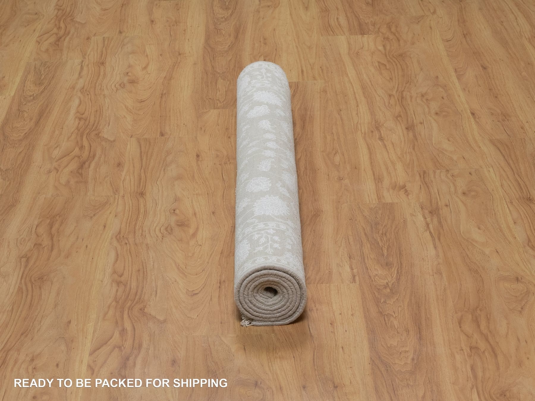 4'1"x6'1" Fossil Gray, Wool and Plant Based Silk, Light Tone on Tone with Persian Design, Thick and Plush, 200 KPSI, Hand Knotted, Oriental Rug HR91355 - Image 6
