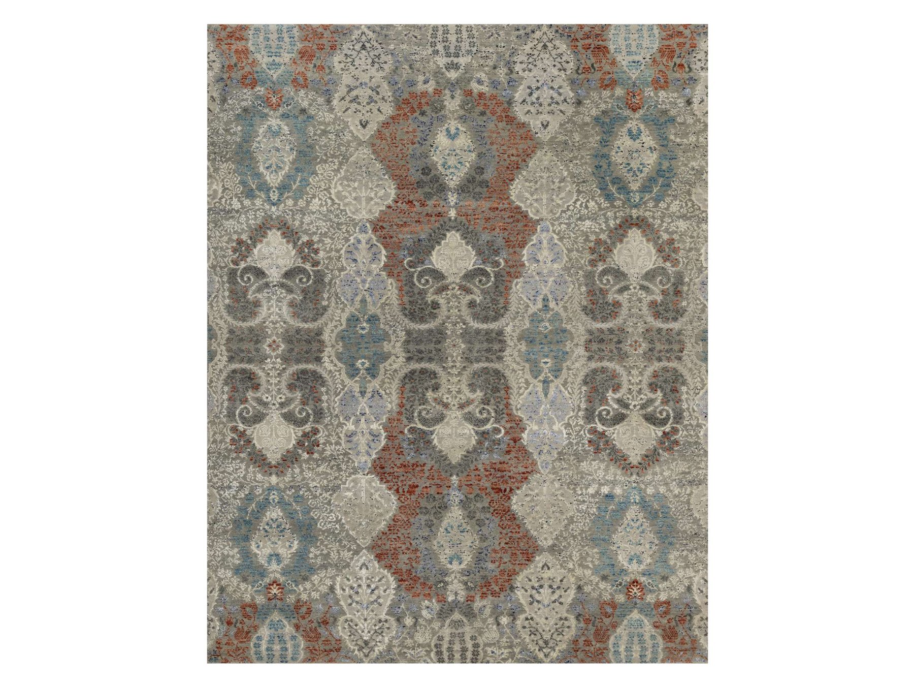 8'x10'2" Agate Gray, Wool and Silk, Jewelry Design, Hand Knotted, Oriental Rug HR91848