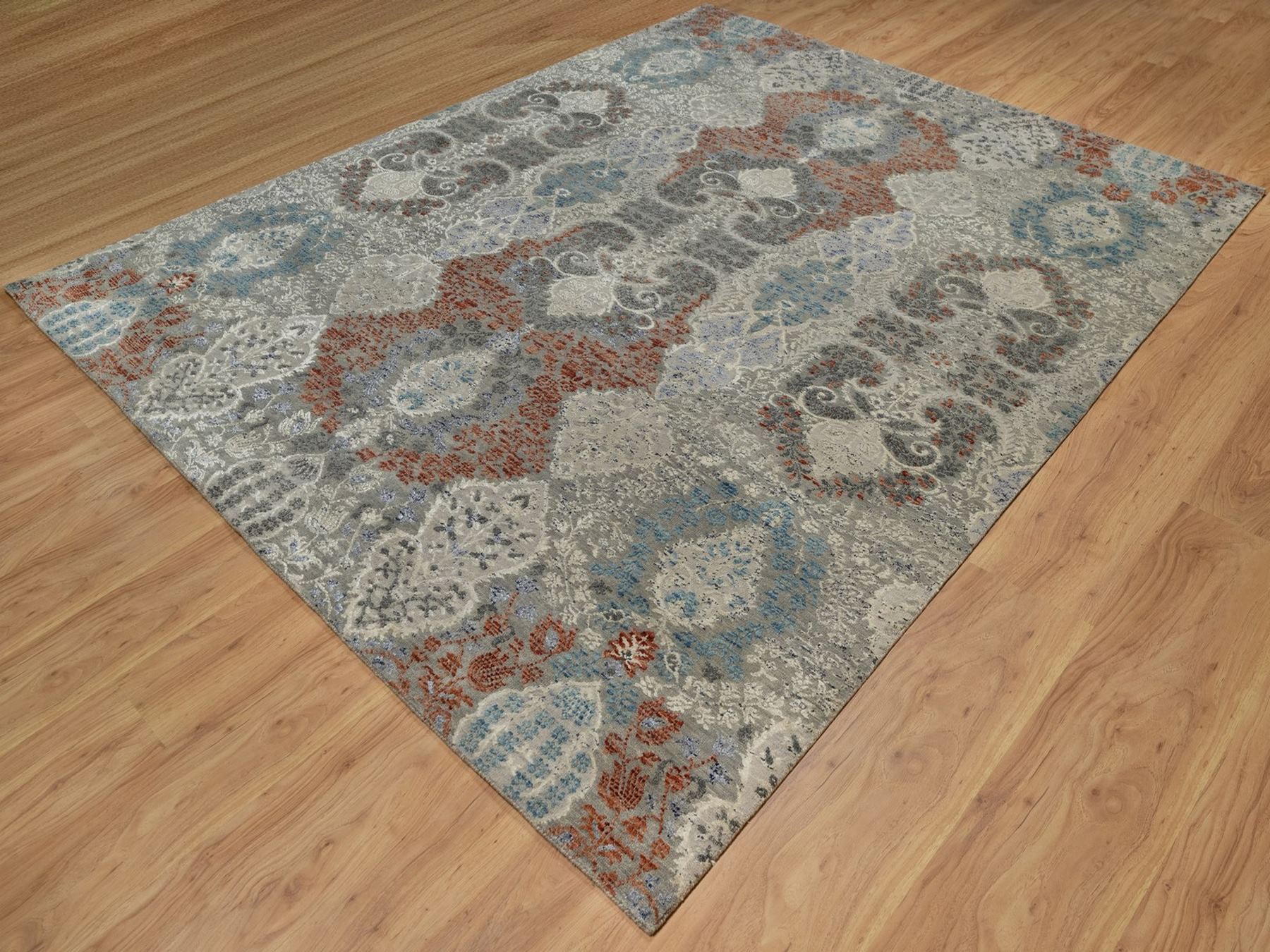 8'x10'2" Agate Gray, Wool and Silk, Jewelry Design, Hand Knotted, Oriental Rug HR91848 - Image 3