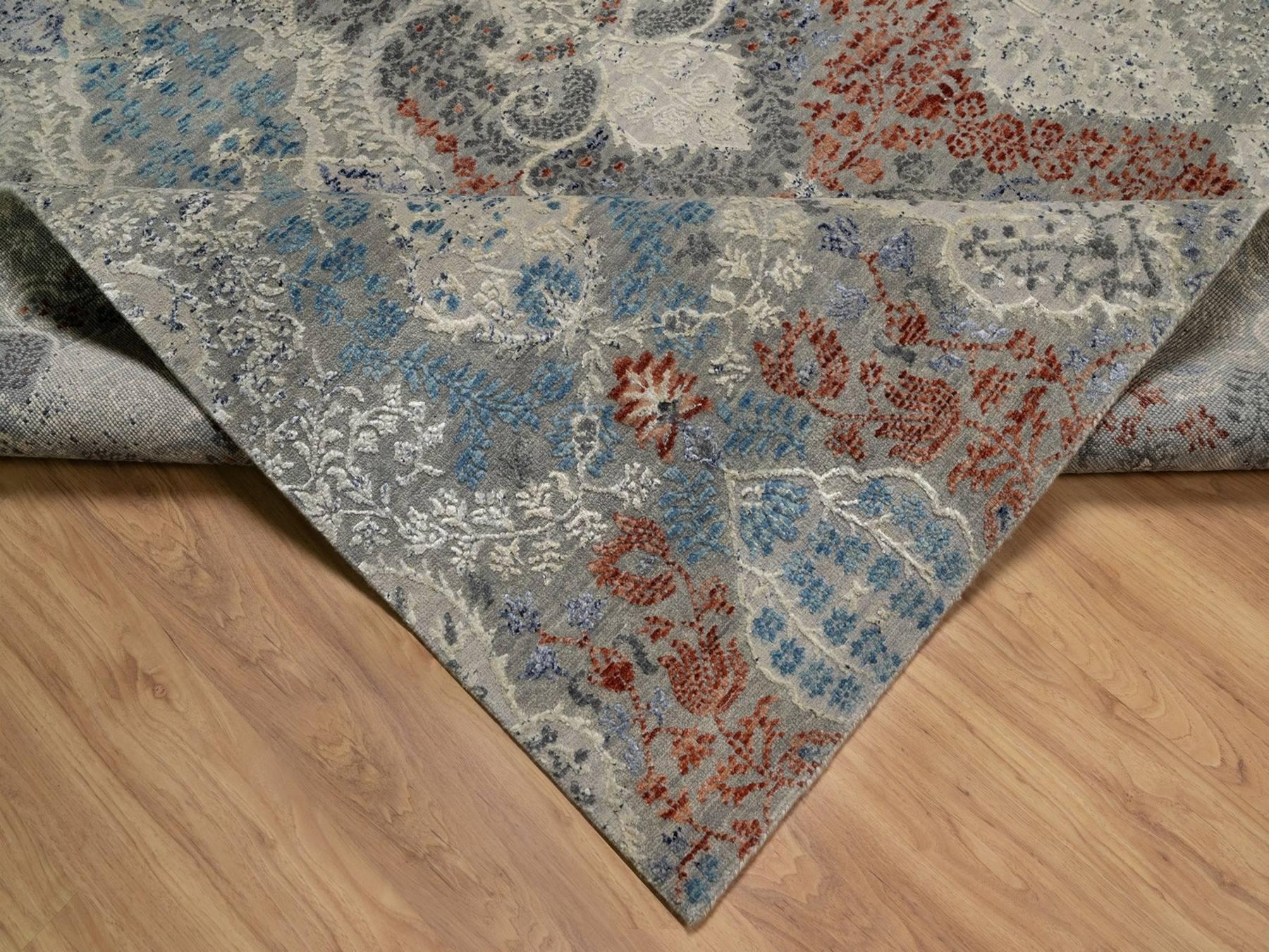 8'x10'2" Agate Gray, Wool and Silk, Jewelry Design, Hand Knotted, Oriental Rug HR91848 - Image 6