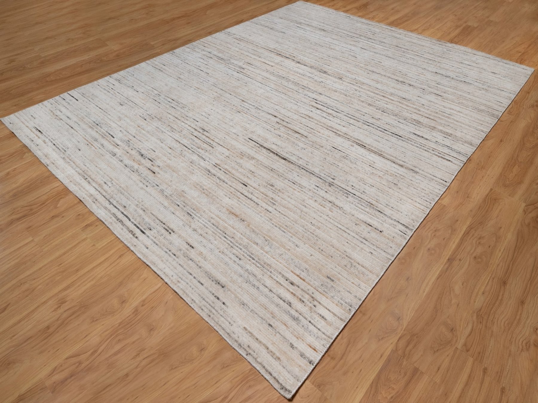 9'1"x12' Parchment White, Variegated Textured Modern Design, Indoor, Outdoor, Thick and Plush, Hand Loomed, Oriental Rug HR91873 - Image 3
