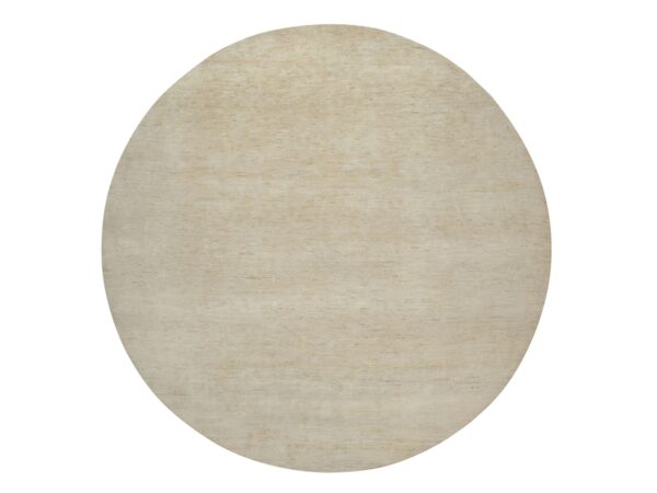 14'x14' Chiffon White, Lori Buft Gabbeh, Modern, Plain Design,  Thick and Plush, Pure Wool, Hand Knotted, Round, Oriental Rug HR91880