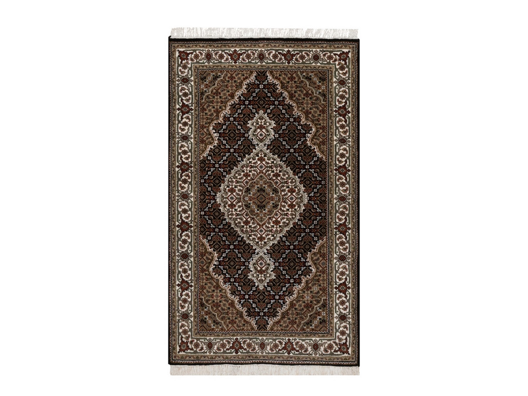 3'2"x5'4" Midnight Black, Tabriz Mahi with Fish Medallion Design, Hand Knotted, 100% Wool, 175 KPSI, Oriental Rug HR91965