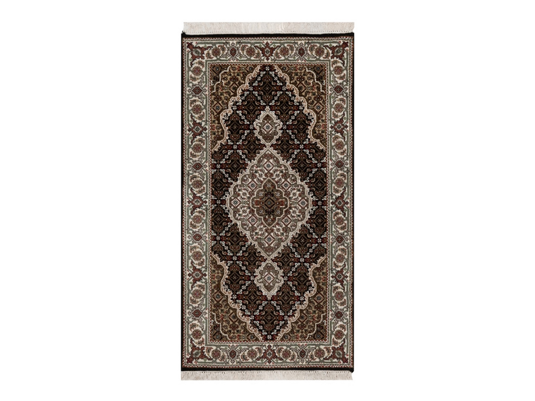2'4"x4'9" Midnight Black, Tabriz Mahi with Fish Medallion Design, 100% Wool, Hand Knotted, 175 KPSI, Oriental Rug HR91966