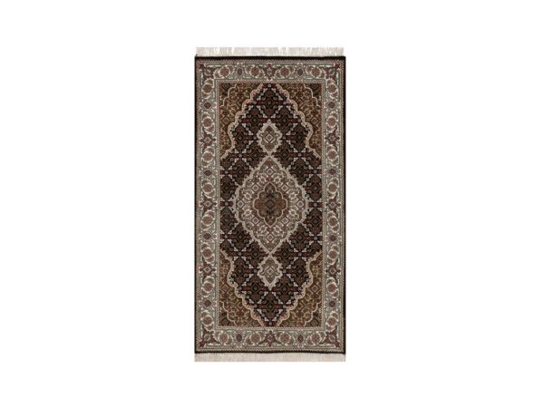 2'5"x4'8" Ink Black, Tabriz Mahi with Fish Medallion Design, 100% Wool, Hand Knotted, 175 KPSI, Short Runner, Oriental Rug HR91969