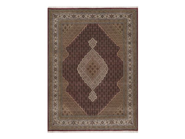8'10"x12' Ruby Red, Tabriz Mahi with Fish Medallion Design, 100% Wool, Hand Knotted, 175 KPSI, Oriental Rug HR91972