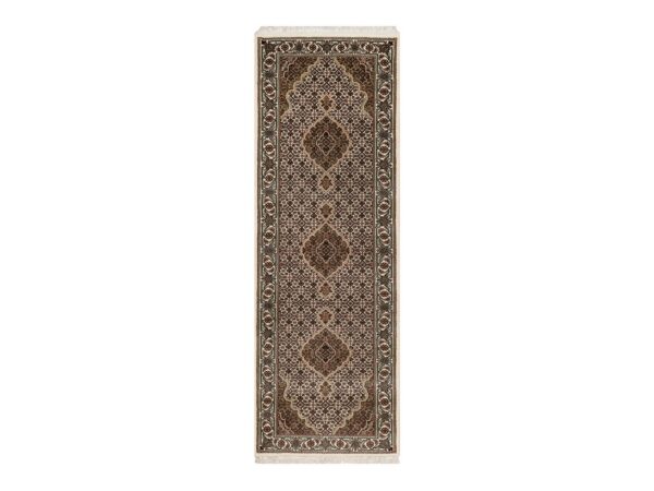 2'9"x8'1" Ivory, 100% Wool, Hand Knotted, Tabriz Mahi with Fish Medallion Design, 175 KPSI, Runner, Oriental Rug HR91975