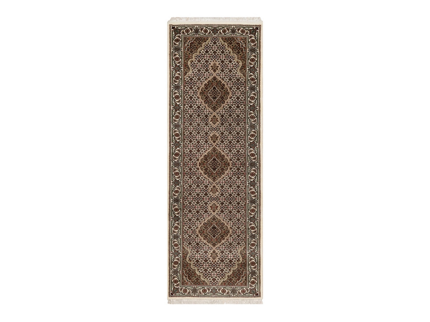 2'9"x8'1" Ivory, 100% Wool, Hand Knotted, Tabriz Mahi with Fish Medallion Design, 175 KPSI, Runner, Oriental Rug HR91975