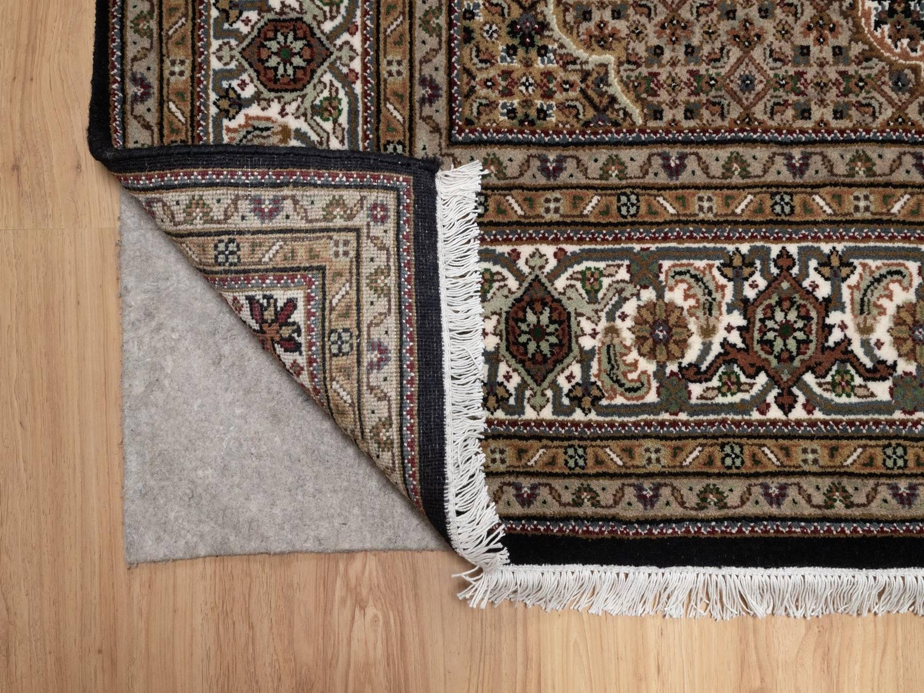 6'x9'1" Onyx Black, Hand Knotted, 175 KPSI, Tabriz Mahi with Fish Medallion Design, 100% Wool, Oriental Rug HR91983 - Image 4