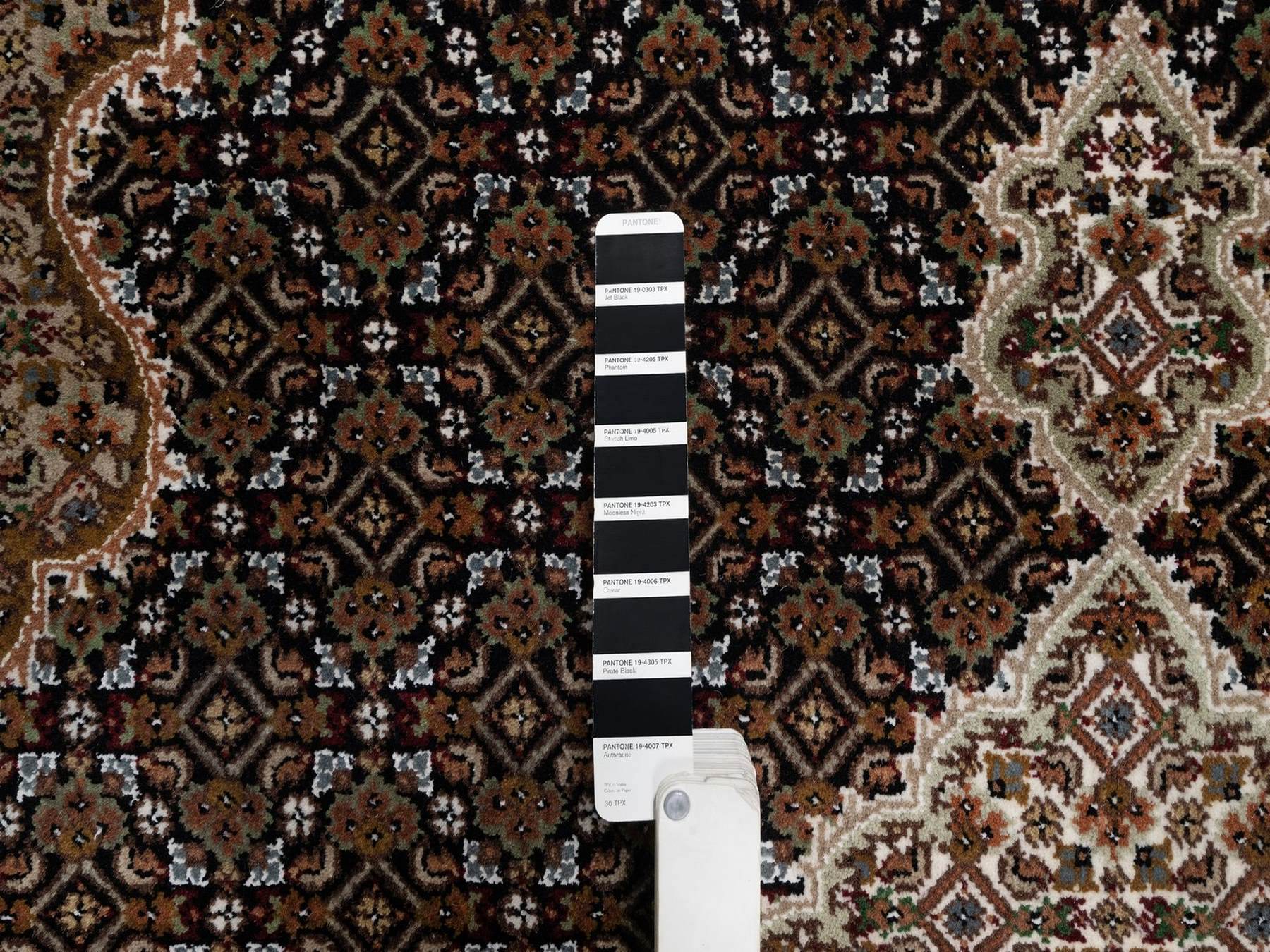 6'x9'1" Onyx Black, Hand Knotted, 175 KPSI, Tabriz Mahi with Fish Medallion Design, 100% Wool, Oriental Rug HR91983 - Image 7