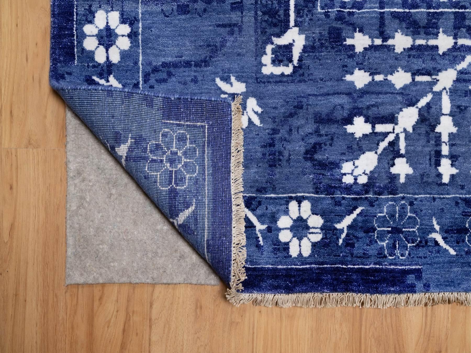 9'x12'1" Nova Blue, Tone on Tone, Tabriz with All Over Leaf Design, Hand Knotted, Lush and Plush, Wool and Silk, Oriental Rug HR92021 - Image 4