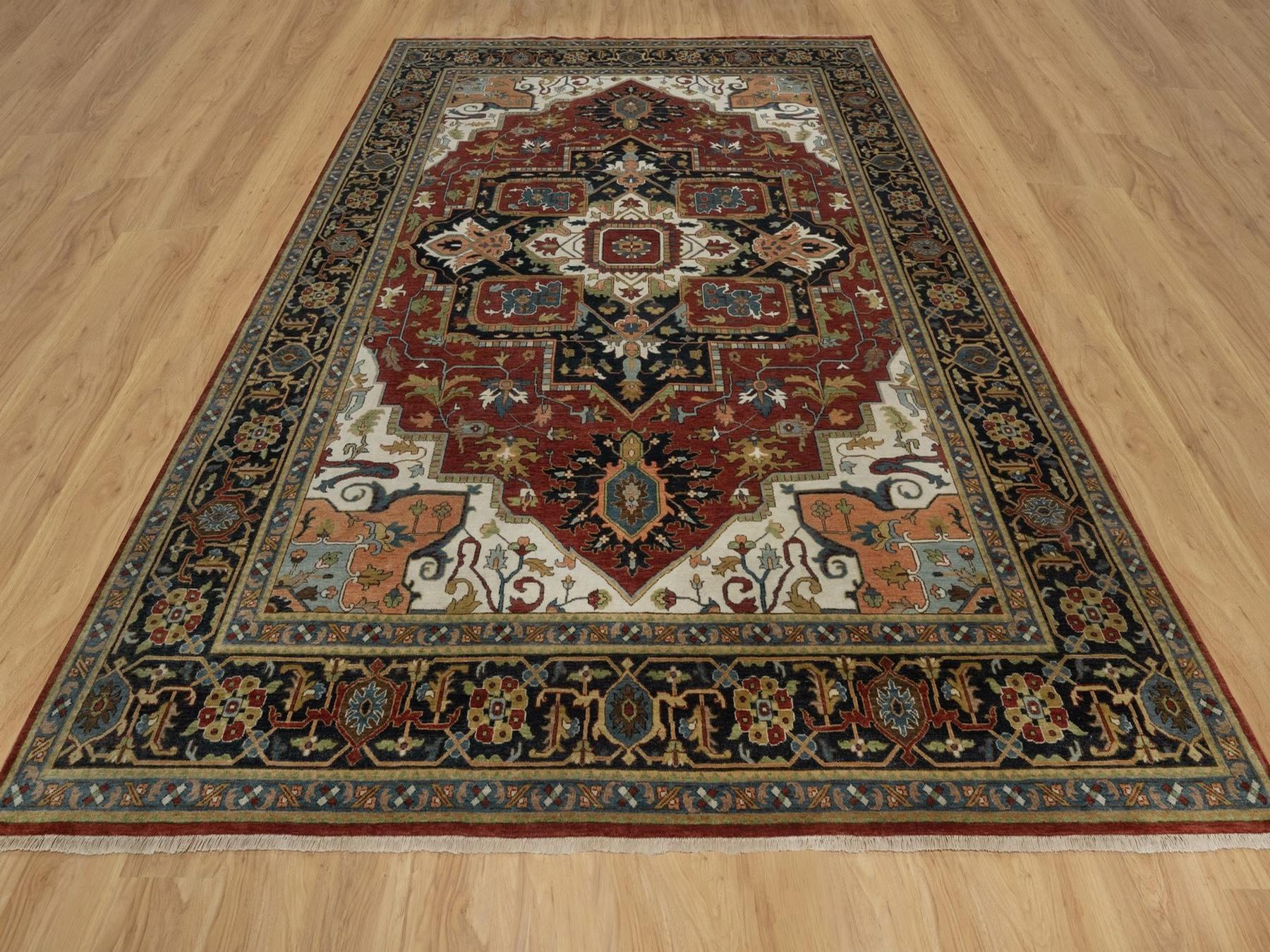9'x12'2" Maroon Red, Hand Knotted, Antiqued Fine Heriz Revival with Medallion Design, Hand Spun New Zealand Wool, Soft Pile, Vegetable Dyes, Oriental Rug HR92023 - Image 2