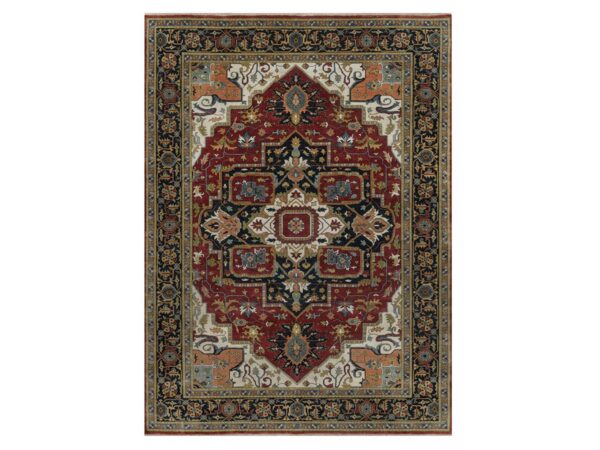 8'8"x12' Berry Red, Hand Knotted, Antiqued Fine Heriz Revival with Medallion Design, Hand Spun New Zealand Wool, Soft Pile, Vegetable Dyes, Oriental Rug HR92040