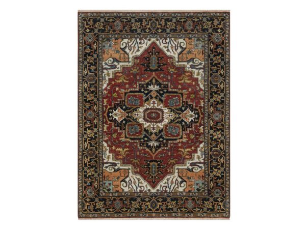 5'1"x7' Ruby Red, Hand Knotted, Hand Spun New Zealand Wool, Antiqued Fine Heriz Revival with Medallion Design, Soft Pile, Vegetable Dyes, Oriental Rug HR92047