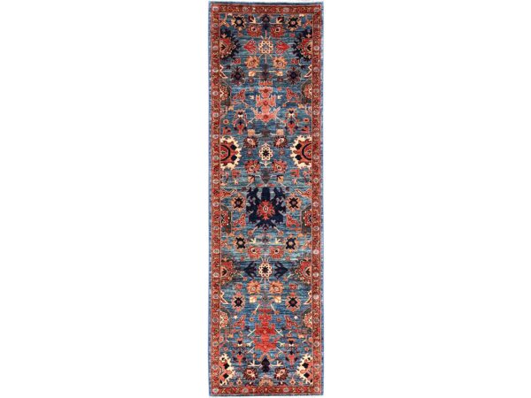 2'9"x9'9" Imperial Blue, Heriz All Over Design, Aryana Collection, Vegetable Dyes, Soft Pile, High Mountain Wool, Hand Knotted, Densely Woven, Runner, Oriental Rug HR1108