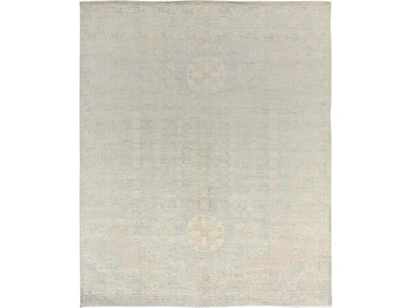 8'x9'7" Misty Gray, White Wash Peshawar with Khotan and Samarkand Design, Hand Knotted, 100% Wool, Oriental Rug HR1498