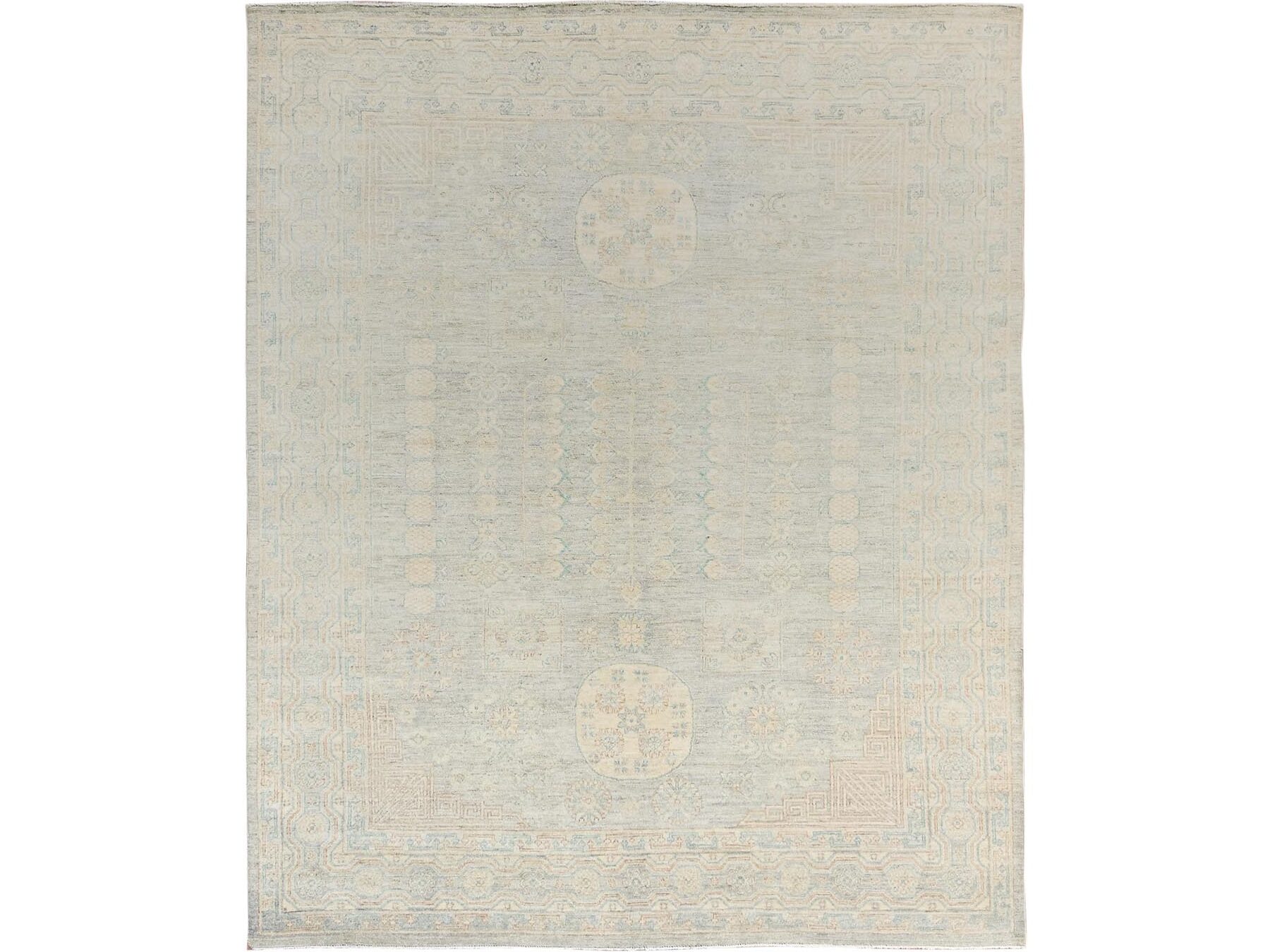 8'x9'7" Misty Gray, White Wash Peshawar with Khotan and Samarkand Design, Hand Knotted, 100% Wool, Oriental Rug HR1498