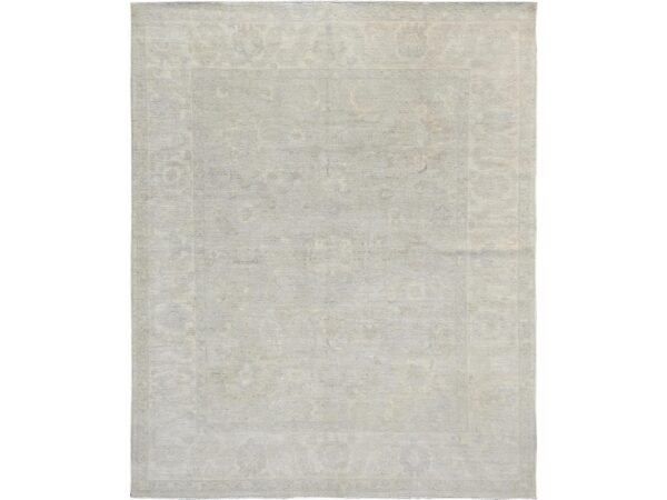 8'1"x9'10" Parchment White, Oushak Design, White Wash Peshawar, Hand Knotted, Densely Woven, 100% Wool, Oriental Rug HR1520