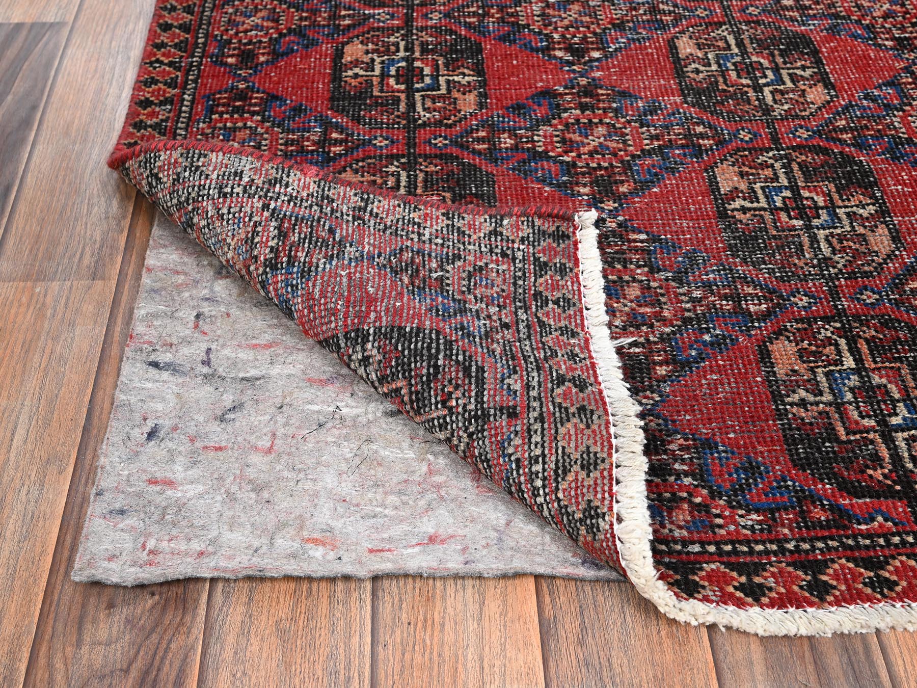 2'7"x9' Auburn Red, Vintage Turkoman, Washed, 100% Wool, Hand Knotted, Cropped Thin, Worn Out and Distressed, Even Wear, Sides and Ends Professionally Secured, Runner, Oriental Rug HR1526 - Image 3