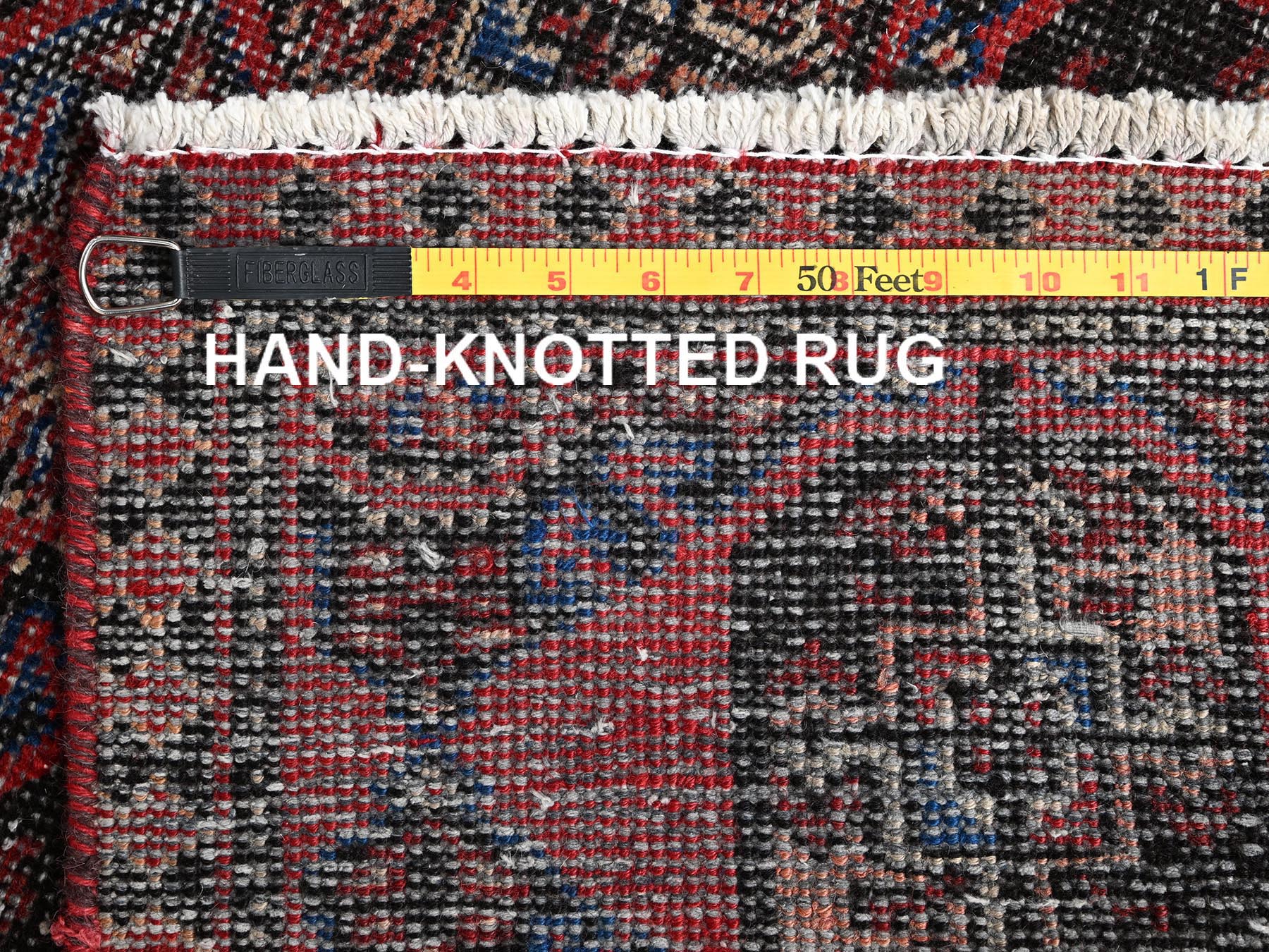 2'7"x9' Auburn Red, Vintage Turkoman, Washed, 100% Wool, Hand Knotted, Cropped Thin, Worn Out and Distressed, Even Wear, Sides and Ends Professionally Secured, Runner, Oriental Rug HR1526 - Image 7