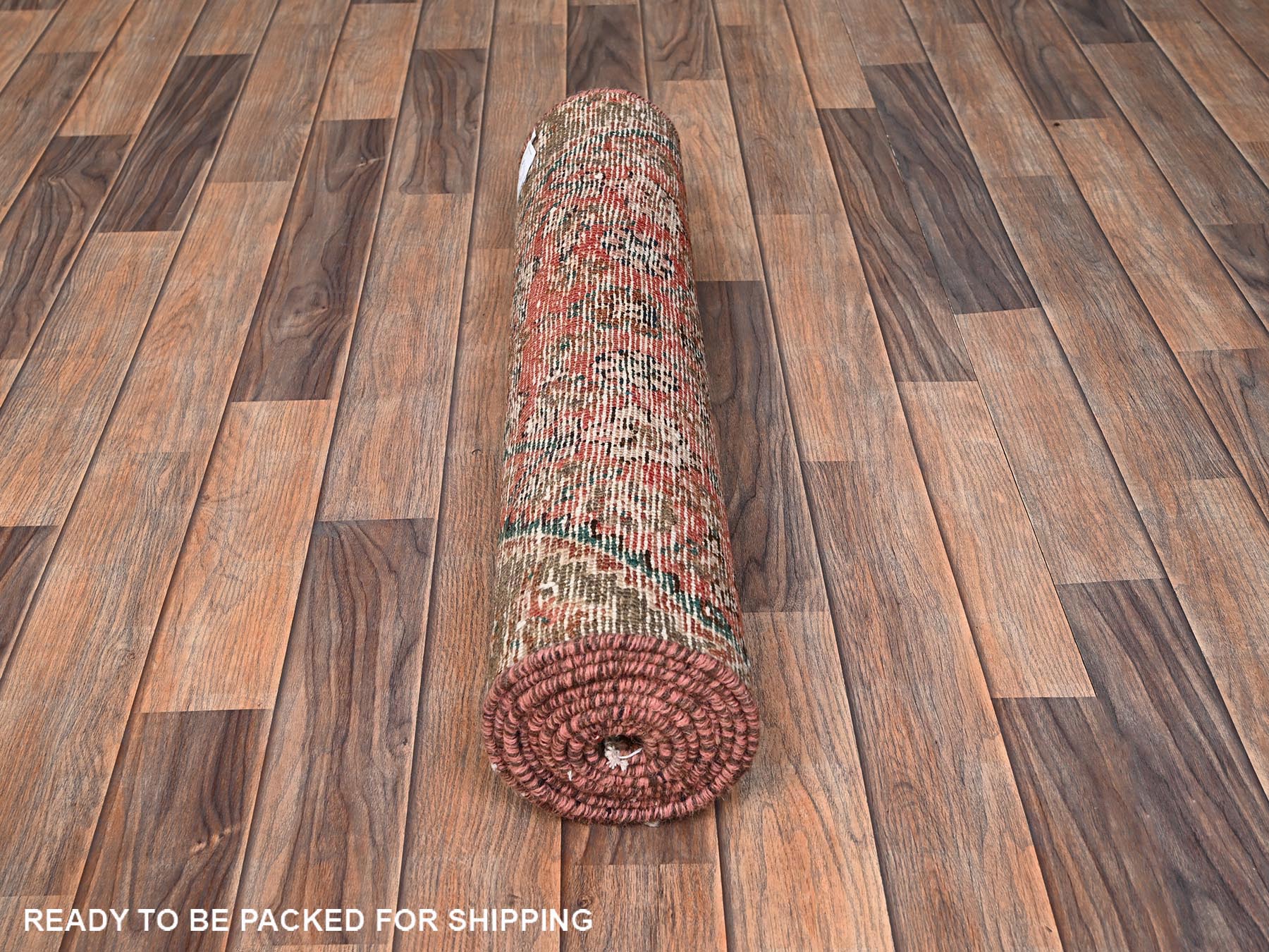 2'6"x8'10" Salmon Pink, Vintage Persian Bibikabad with All Over Design, 100% Wool, Hand Knotted, Sheared Low, Worn and Distressed, Sides and Ends Professionally Secured, Runner, Oriental Rug HR1529 - Image 5