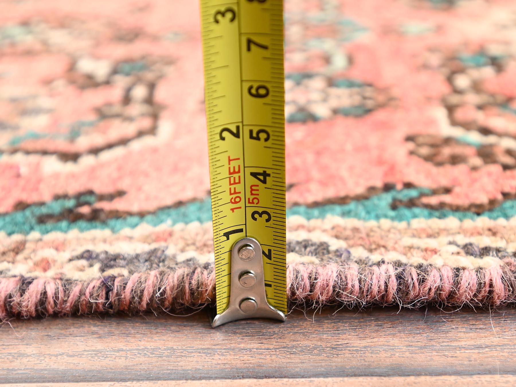 2'6"x8'10" Salmon Pink, Vintage Persian Bibikabad with All Over Design, 100% Wool, Hand Knotted, Sheared Low, Worn and Distressed, Sides and Ends Professionally Secured, Runner, Oriental Rug HR1529 - Image 6