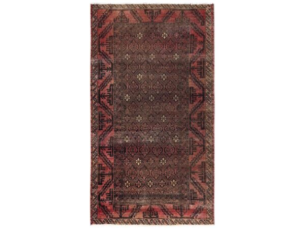 3'5"x6'4" Chocolate Brown, Antique Baluch with Repetitive Design, Worn and Distressed, Cropped Thin, Zero Pile, Sides and Ends Professionally Secured, Hand Knotted, 100% Wool, Oriental Rug HR1534