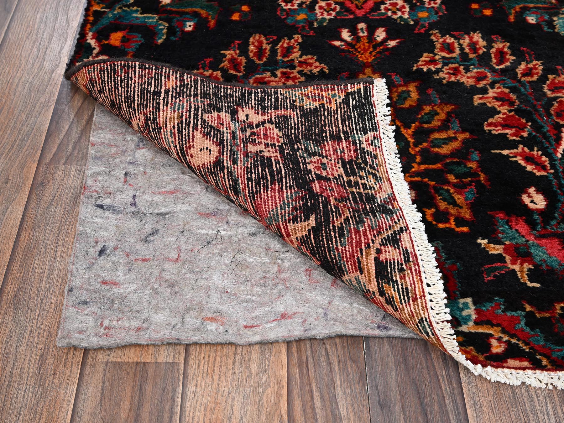 2'7"x8'1" Chocolate Brown, Vintage Persian Lilahan with Flower Design, 100% Wool, Hand Knotted, Cropped Thin, Worn and Distressed, Sides and Ends Professionally Secured, Runner, Oriental Rug HR1548 - Image 3
