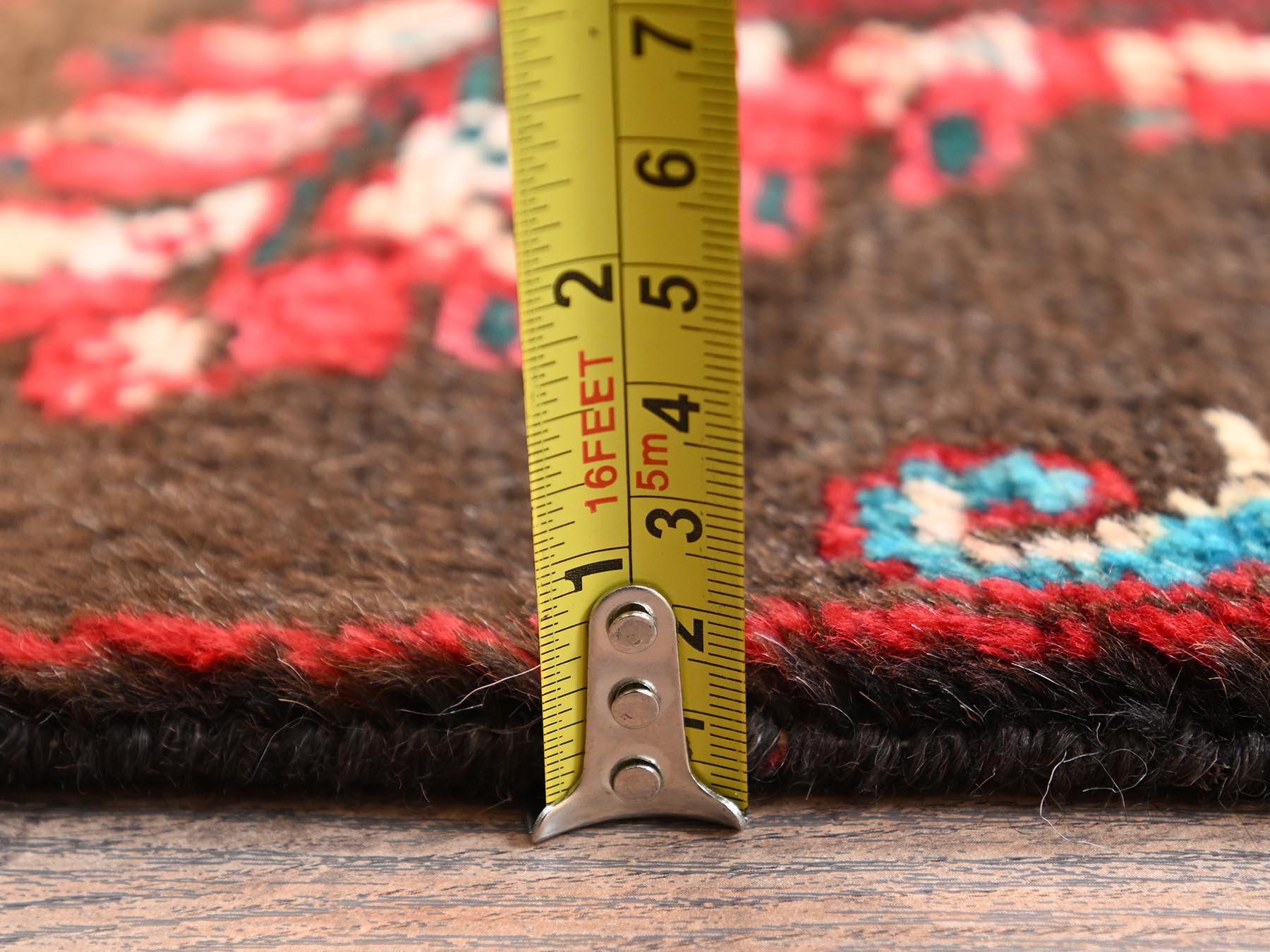 2'7"x8'1" Chocolate Brown, Vintage Persian Lilahan with Flower Design, 100% Wool, Hand Knotted, Cropped Thin, Worn and Distressed, Sides and Ends Professionally Secured, Runner, Oriental Rug HR1548 - Image 6