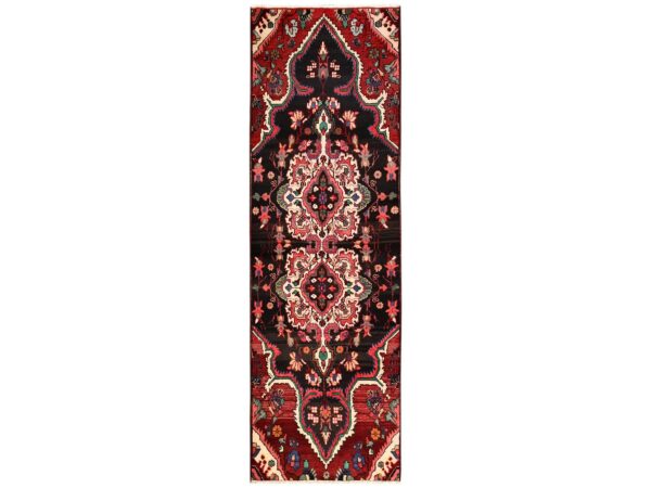 2'9"x9' Chocolate Brown, Vintage Persian Hamadan with Distinct Abrash, Double Medallion Design, Hand Knotted, 100% Wool, Sheared Low, Worn and Distressed, Sides and Ends Professionally Secured, Runner, Oriental Rug HR1549
