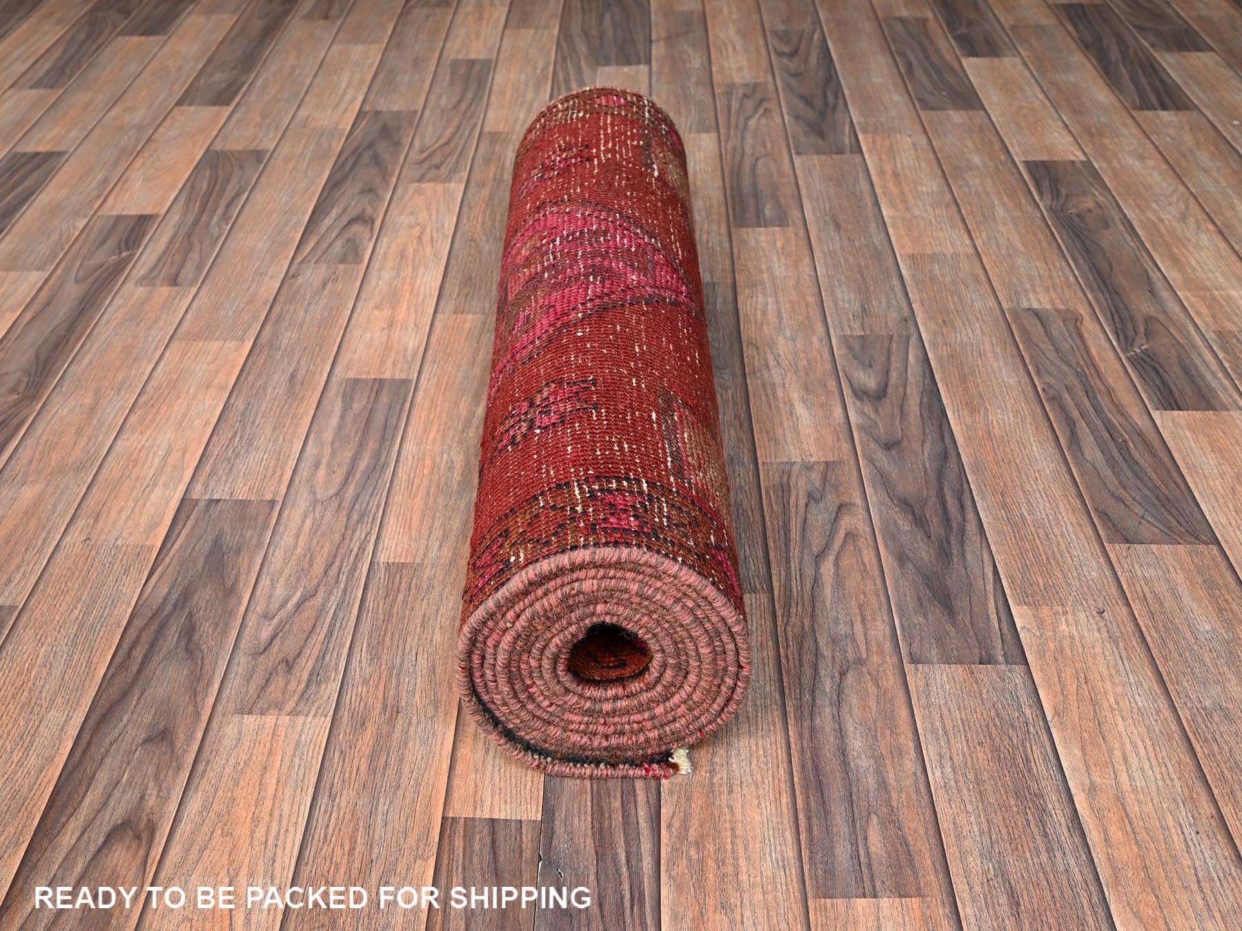 2'10"x11'8" Auburn Red, Vintage Persian Hamadan, Worn and Distressed, Sheared Low, Zero Pile, Sides and Ends Professionally Secured, Hand Knotted, 100% Wool, Oriental Rug HR1552 - Image 5