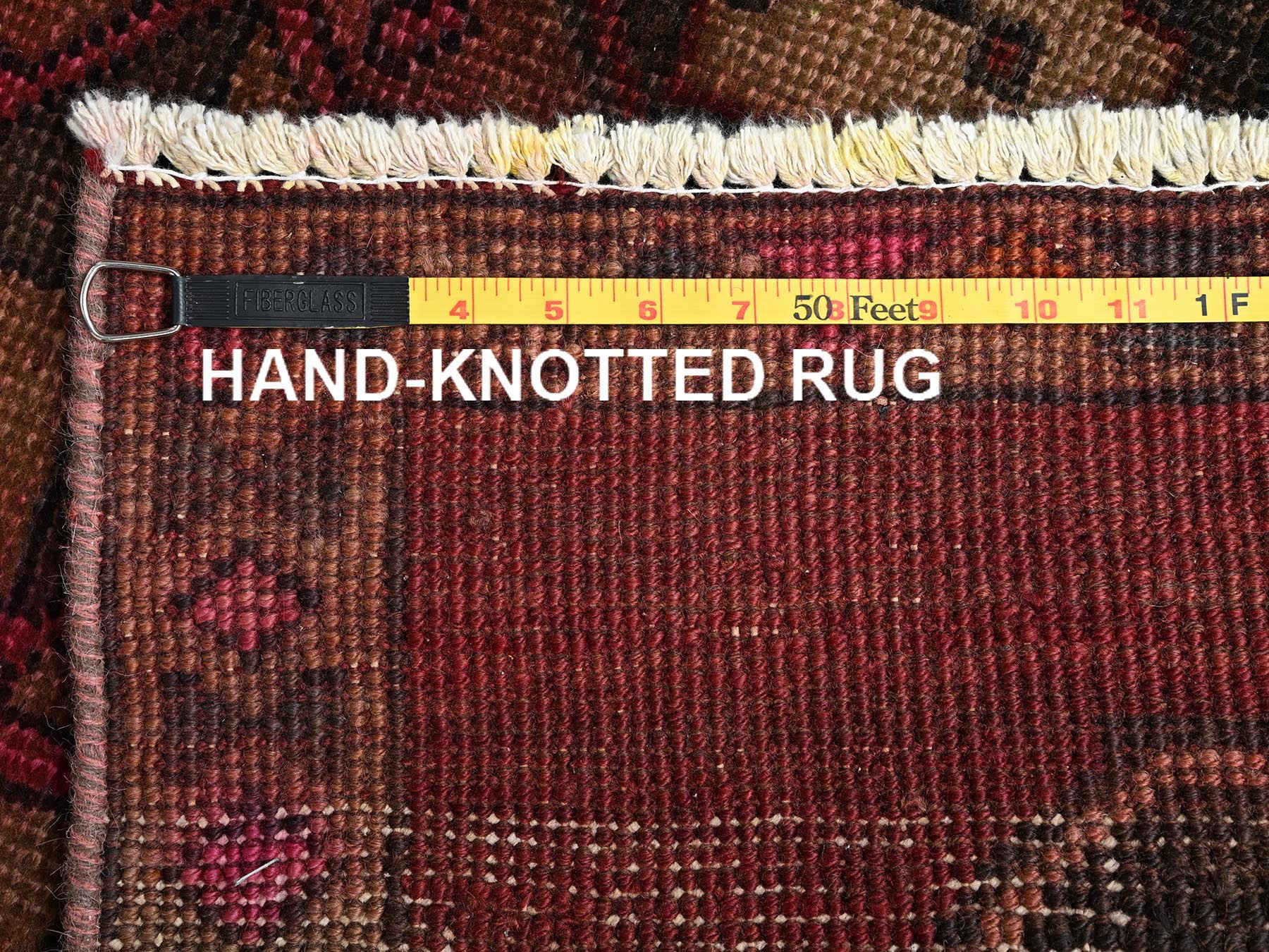 2'10"x11'8" Auburn Red, Vintage Persian Hamadan, Worn and Distressed, Sheared Low, Zero Pile, Sides and Ends Professionally Secured, Hand Knotted, 100% Wool, Oriental Rug HR1552 - Image 7