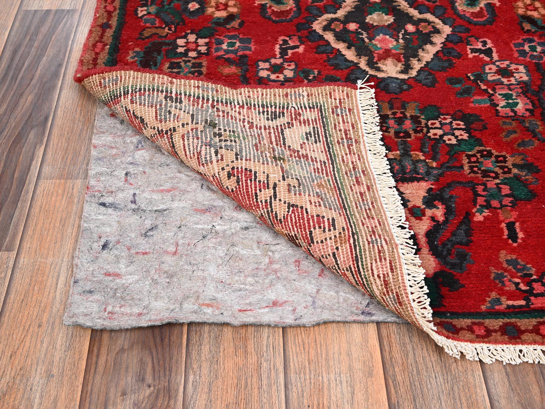 3'x9'1" Berry Red, Vintage Persian Lilahan with Flower Design, 100% Wool, Hand Knotted, Cropped Thin, Worn and Distressed, Sides and Ends Professionally Secured, Runner, Oriental Rug HR1557 - Image 3