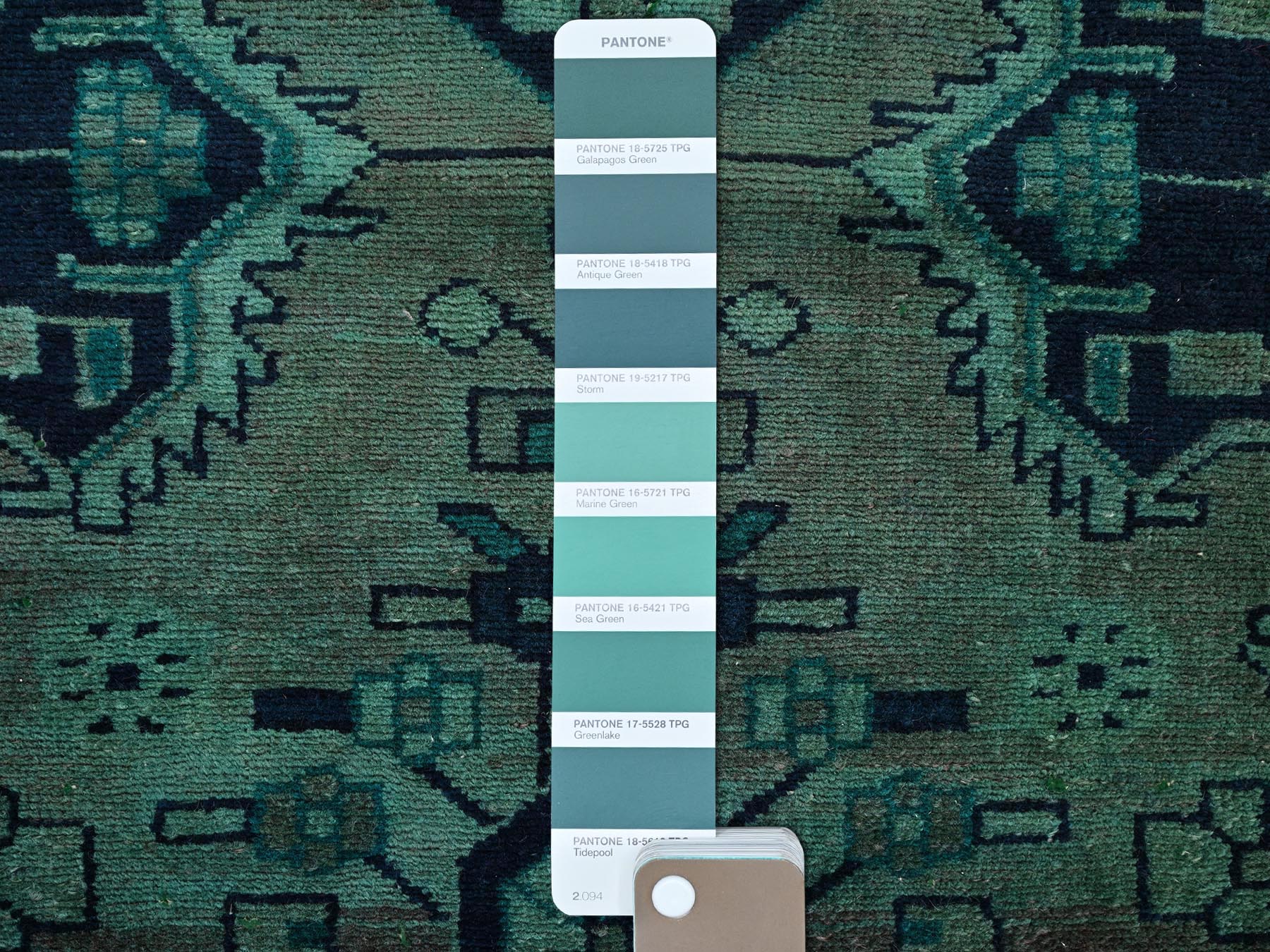 2'7"x9'10" Marine Green Overdyed, Vintage Persian Hamadan with Medallions Design, Worn and Distressed, Sheared Low, Zero Pile, Sides and Ends Professionally Secured, Hand Knotted, 100% Wool, Runner, Oriental Rug HR1558 - Image 4