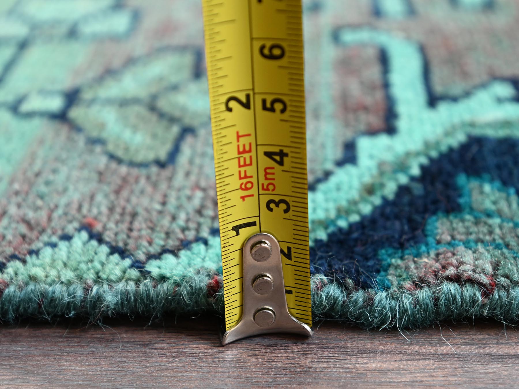 2'7"x9'10" Marine Green Overdyed, Vintage Persian Hamadan with Medallions Design, Worn and Distressed, Sheared Low, Zero Pile, Sides and Ends Professionally Secured, Hand Knotted, 100% Wool, Runner, Oriental Rug HR1558 - Image 6