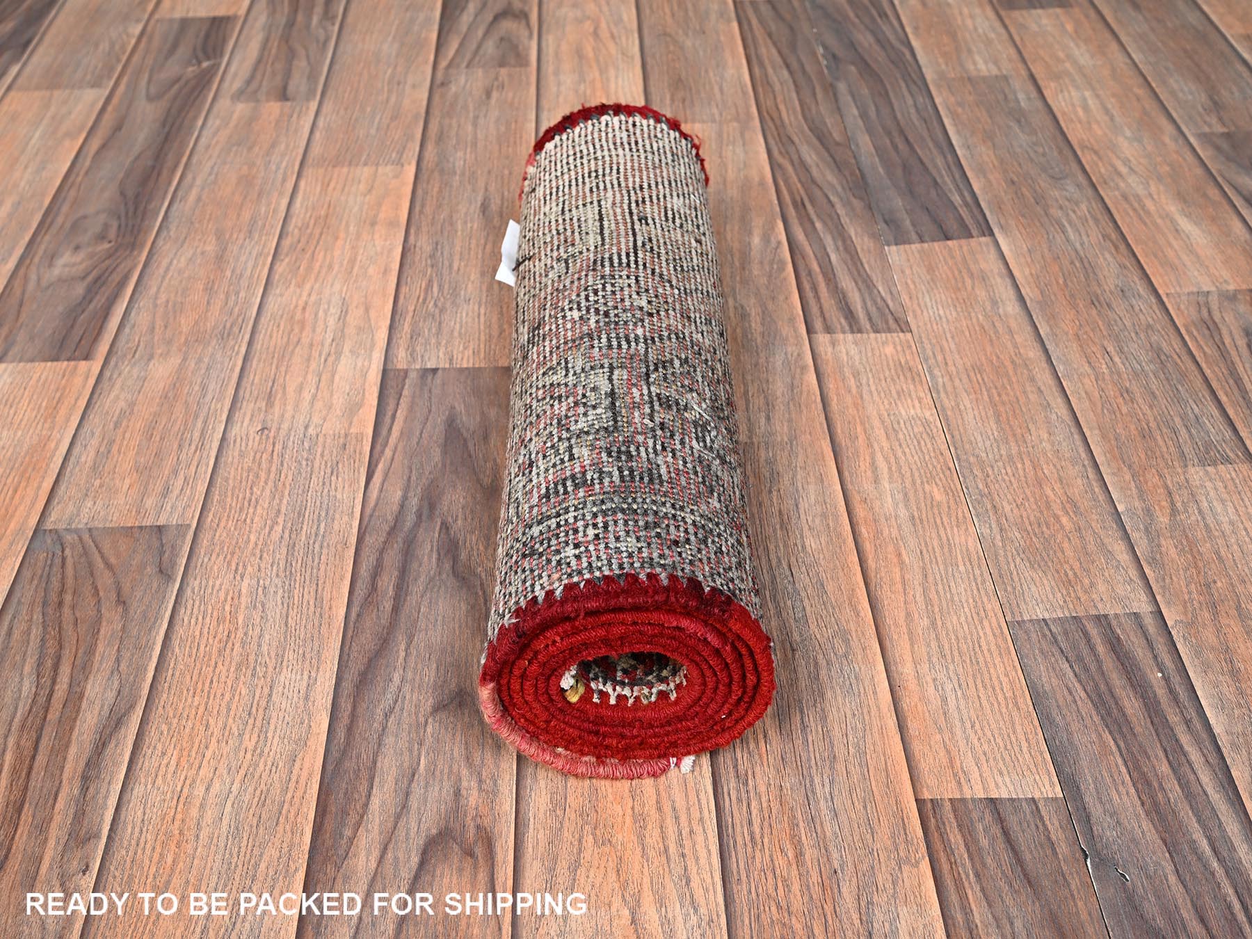 1'10"x5'8" Brick Red, Vintage Northwest Persian with Geometric Pattern, 100% Wool, Hand Knotted, Worn and Distressed, Cropped Thin, Sides and Ends Professionally Secured, Narrow Runner, Oriental Rug HR1560 - Image 5