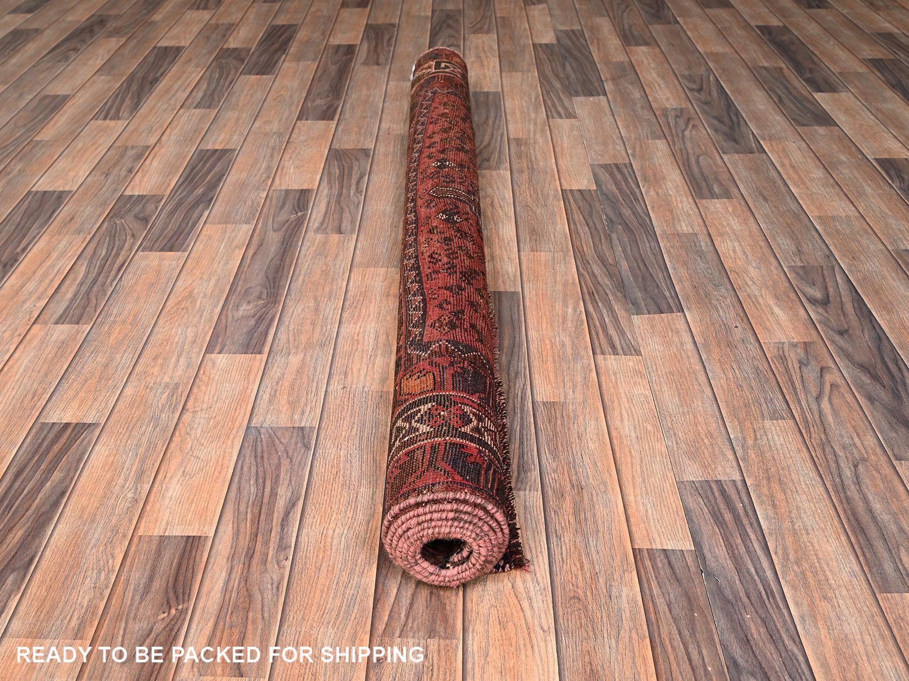 5'1"x6'9" Picante Red, Vintage Persian Shiraz with Geometric Medallions Design, Worn and Distressed, Sheared Low, Zero Pile, Sides and Ends Professionally Secured, Hand Knotted, 100% Wool, Oriental Rug HR1569 - Image 5