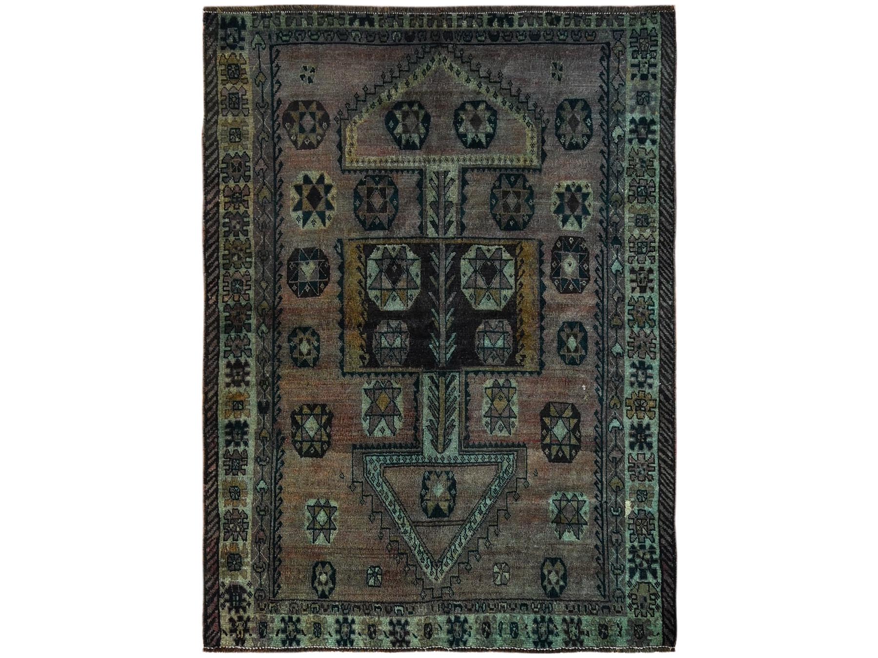 5'6"x7'4" Friar Brown, Overdyed, Vintage Persian Shiraz with Geometric Pattern, Worn and Distressed, Sheared Low, Zero Pile, Sides and Ends Professionally Secured, Hand Knotted, 100% Wool, Oriental Rug HR1574