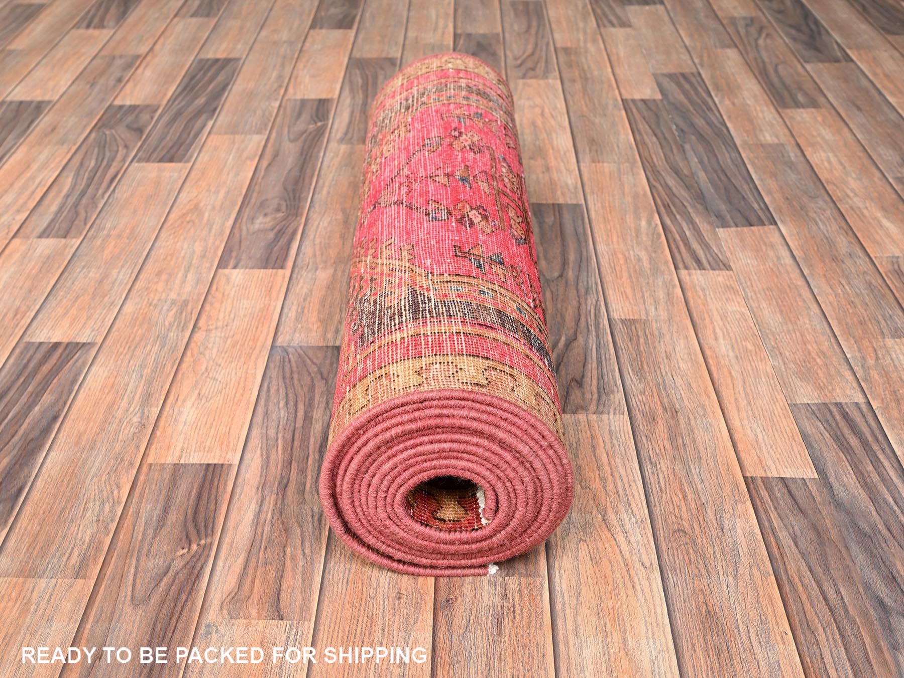 2'8"x13'6" Punch Pink, Vintage Northwest Persian with Geometric Pattern, 100% Wool, Hand Knotted, Cropped Thin, Worn and Distressed, Sides and Ends Professionally Secured, Runner, Oriental Rug HR1586 - Image 5