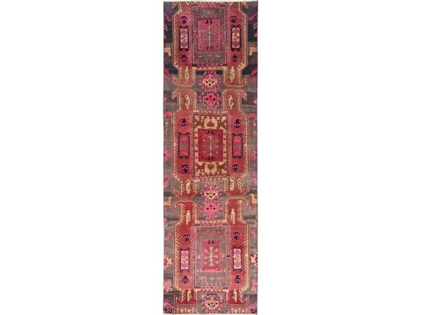 2'8"x9'2" Punch Pink, Vintage Northwest Persian with Bird Design, 100% Wool, Hand Knotted, Cropped Thin, Even Wear, Sides and Ends Professionally Secured, Clean, Runner, Oriental Rug HR1587