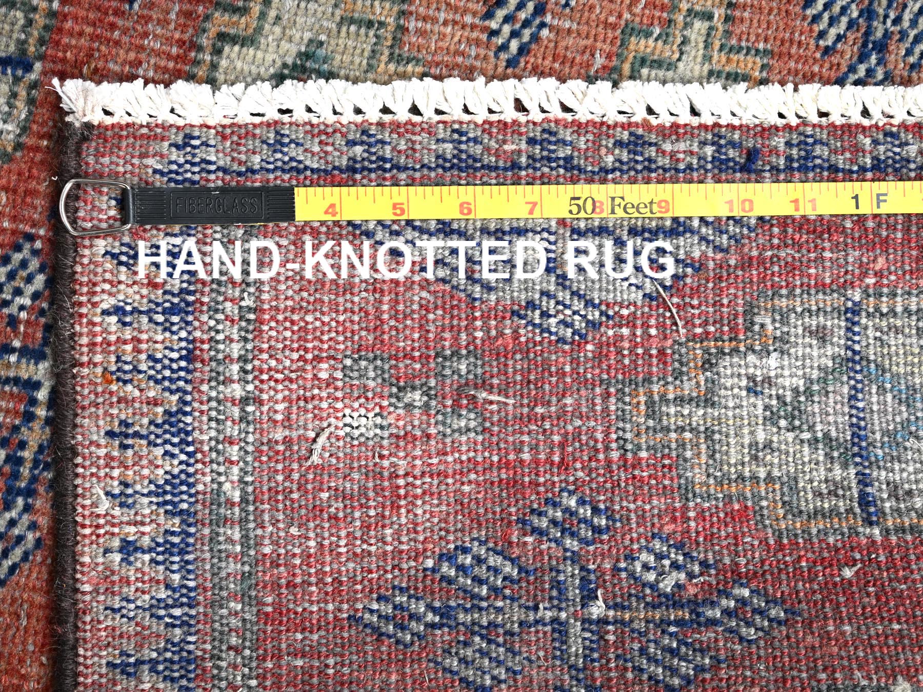 2'8"x9'2" Dark Coral, Vintage Turkoman with Repetitive Design, 100% Wool, Hand Knotted, Sheared Low, Even Wear, Sides and Ends Professionally Secured, Good Condition, Runner, Oriental Rug HR1590 - Image 7