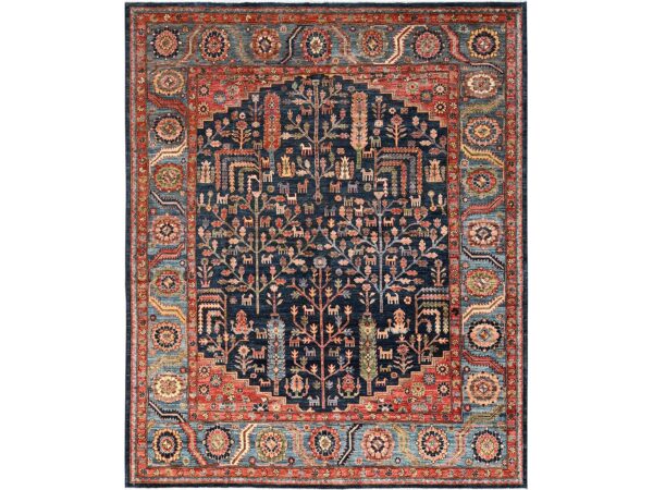 8'2"x9'10" Yale Blue, Aryana Grade, Cypress and Willow Tree Design, High Mountain Wool, Hand Knotted, Vegetable Dyes, Soft Pile, Densely Woven, Oriental Rug HR1606